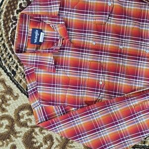 Wrangler Red Orange Plaid Snap Shirt Western Y2K Cowboy
